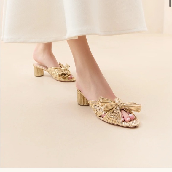 Loeffler Randall Gold Emilia Gold Pleated Bow Heel - Picture 2 of 6